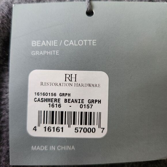 Restoration Hardware Gray Fur Trimmed Cashmere Cozy Pom Pom Beanie Hat NEW - Picture 8 of 9